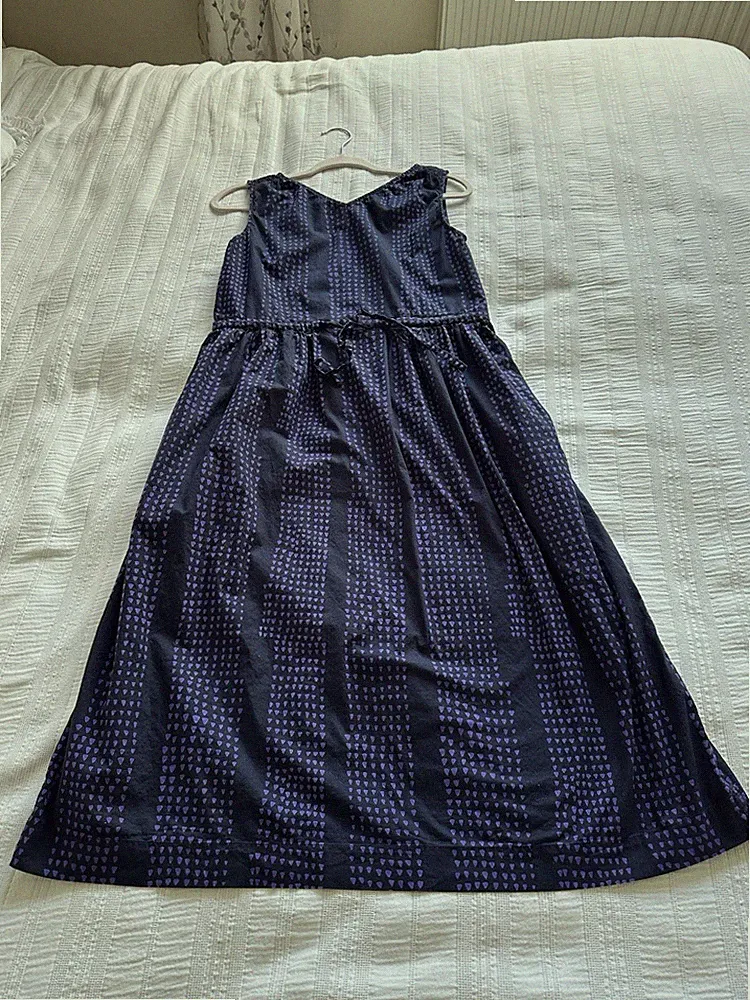 Toast dunkelblau lila Dreieck Muster ärmellos Midikleid Gr 6 8 Taschen