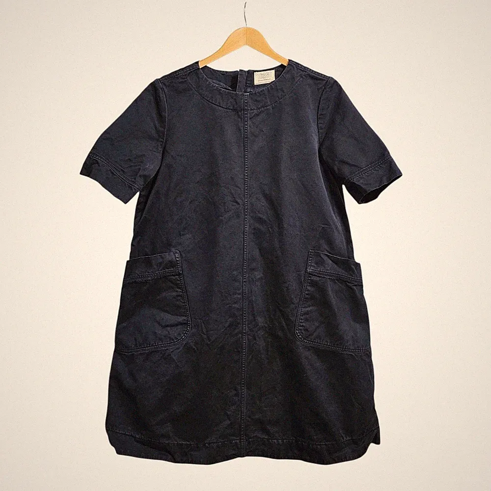Toast Kleid dunkelblau 16 UK Canvas Baumwolle knielang A-Linie Taschen