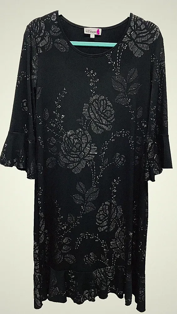 Today´s Women* Designer Kleid Schwarz/Silber Blüten Gr. 42 - Luxus Kofferware