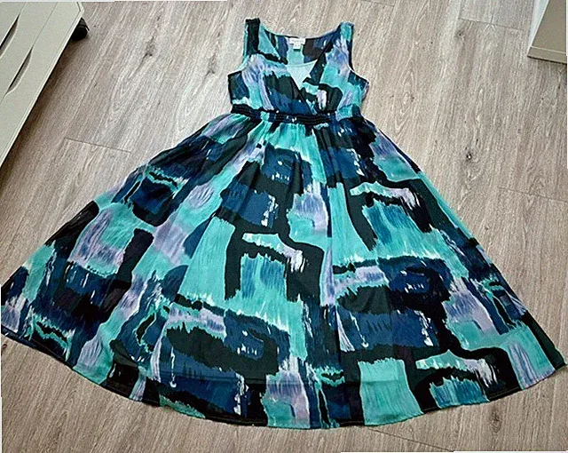 🌷Together Damen Sommerkleid Gr. 38 Türkis Blau A-Linie Chiffon neuwertig