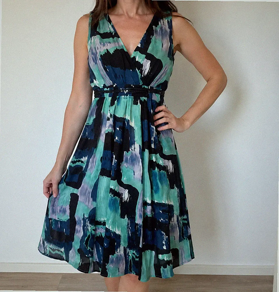 🌷Together Damen Sommerkleid Gr. 38 Türkis Blau A-Linie Chiffon neuwertig