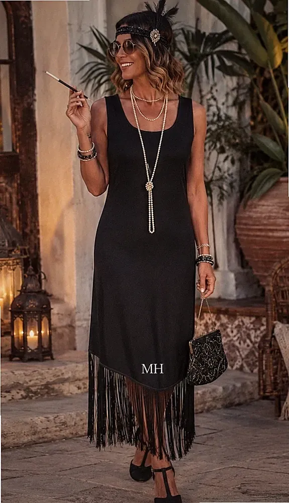 *Together* Edles Kleines Schwarzes Kleid Fransen Gr M/L 38 40 Party Gatsby Neu