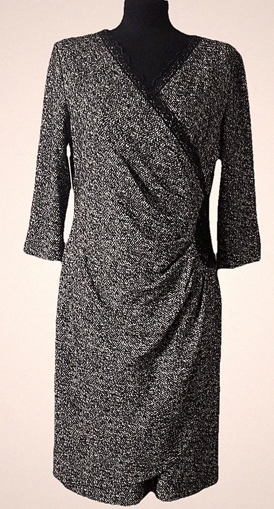 Tolles Etuikleid von Gerry Weber Gr.40 Schwarz Weiß Spitzen Details Wickeloptik