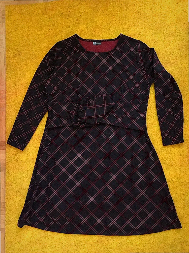 Tolles Kleid A-Linie, Kariert, Karo, mit Schlaufe; Gr. 44/46