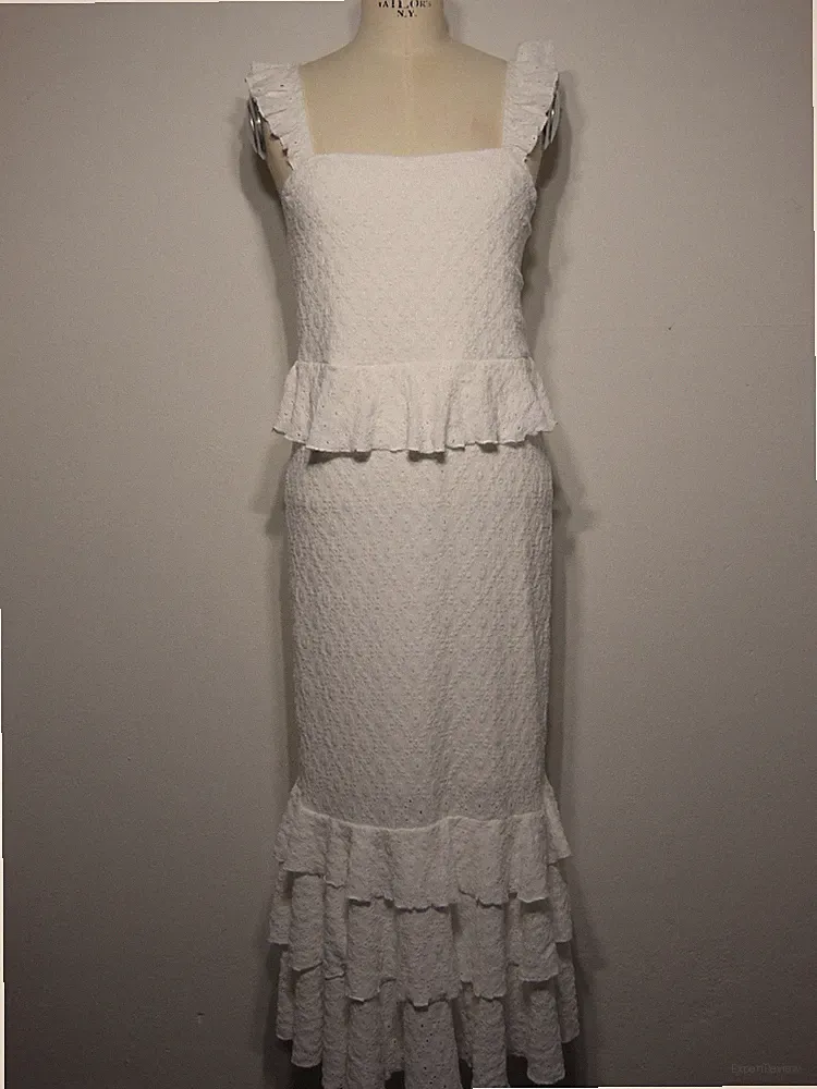 Tolles Kleid Maxikleid Sommerkleid Stretchkleid Etuikleid Weiß Stickerei GR 40