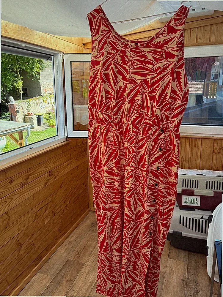 tolles Sommerkleid in rot / beige Gr.L