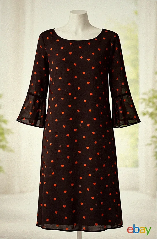Tom Tailor A-Linien-Kleid schwarz rot mit Sternen und Kussmund, Größe 40