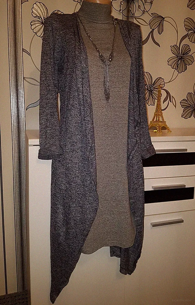 TOM TAILOR Longcardigan mit Etuikleid Rollkragen Jerseykleid / 2 Tlg. Gr.L Grau