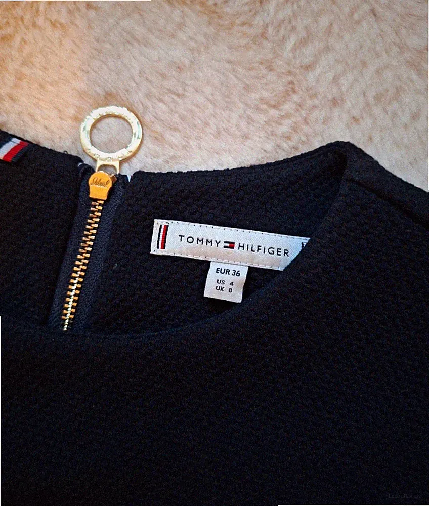 Tommy Hilfiger Damen Kleid schwarz Gr. 36 A-Linie kurz langarm Rundhals Zip