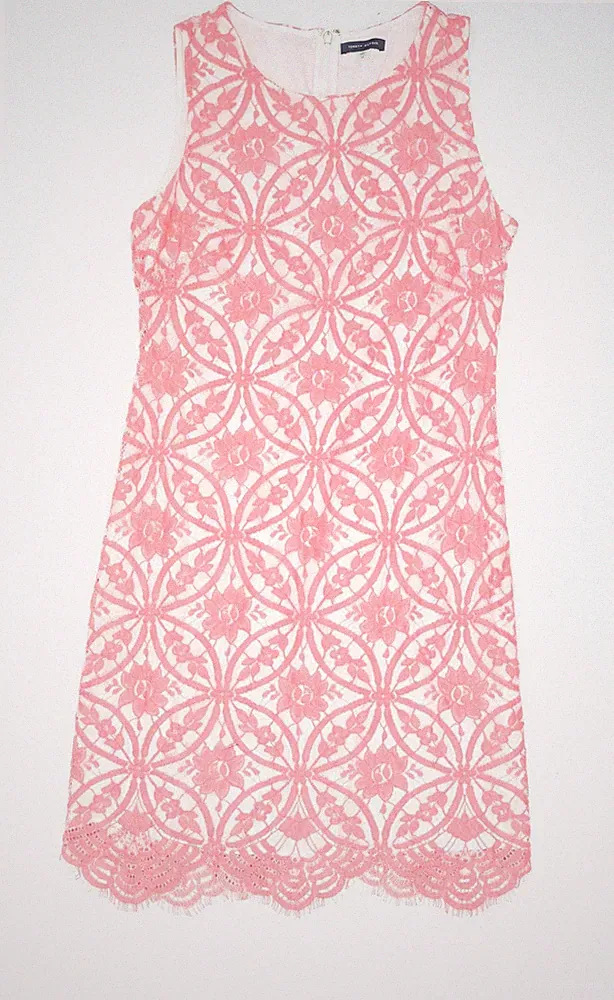 Tommy Hilfiger Damen rosa Blumen Spitze Etuikleid Größe 10