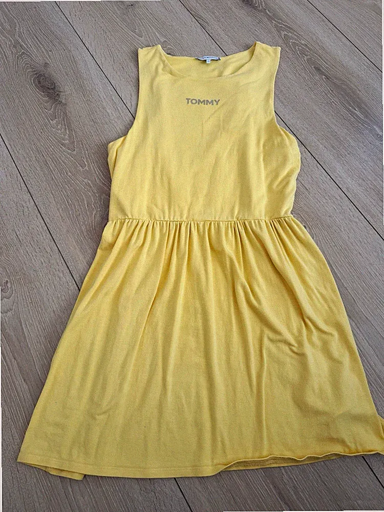 Tommy Hilfiger Jugend Kleid gelb Logo Jersey Viskose kurz Gr. 152