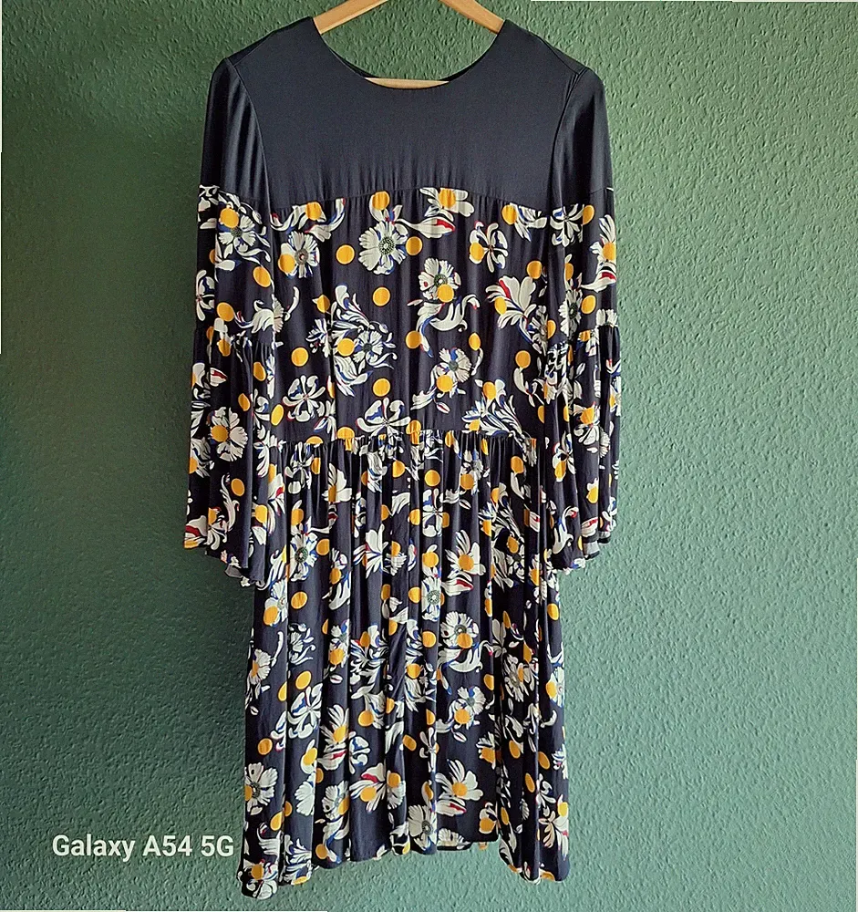 Tommy Hilfiger Kleid blau Blumen Jersey Langarm Zip knielang Gr. 6/M