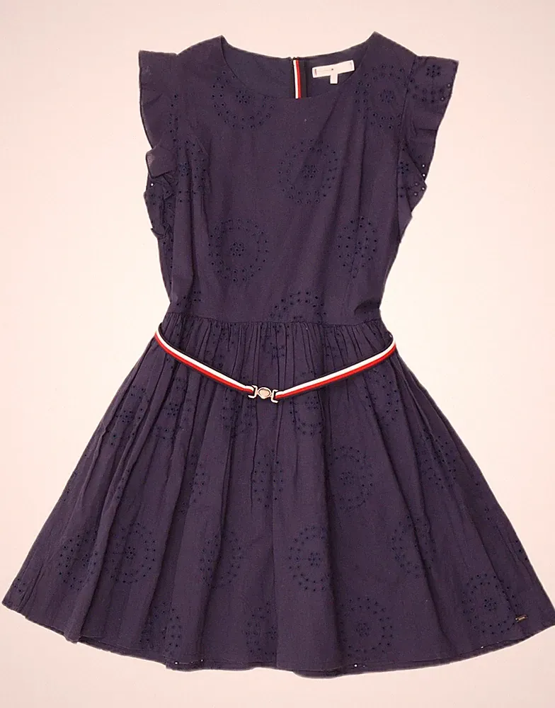 Tommy Hilfiger Mädchen ärmelloses A-Linien Kleid 13-14 Jahre dunkelblau Baumwolle BB04