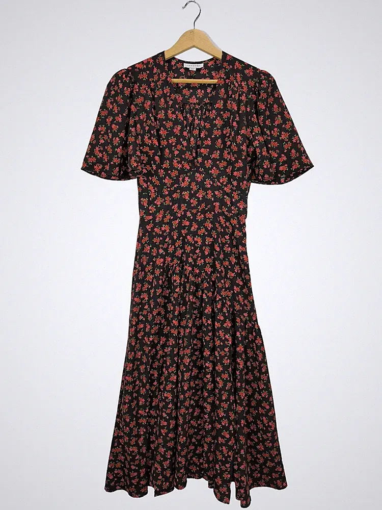 TOP SHOP A-Linien Kleid Damen Kleid Gr. DE 34 rot-schwarz Casual-Look