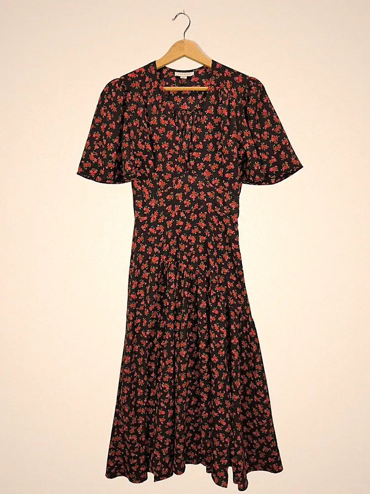 TOP SHOP A-Linien Kleid Damen Kleid Gr. DE 34 rot-schwarz Casual-Look