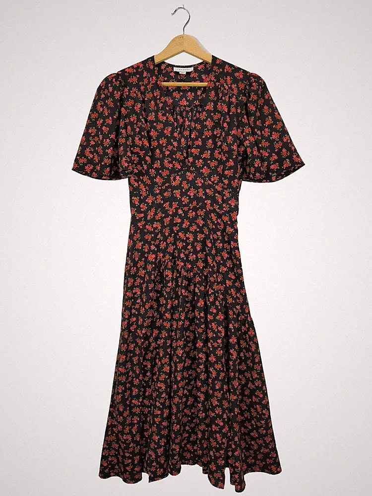 TOP SHOP A-Linien Kleid Damen Kleid Gr. DE 34 rot-schwarz Casual-Look