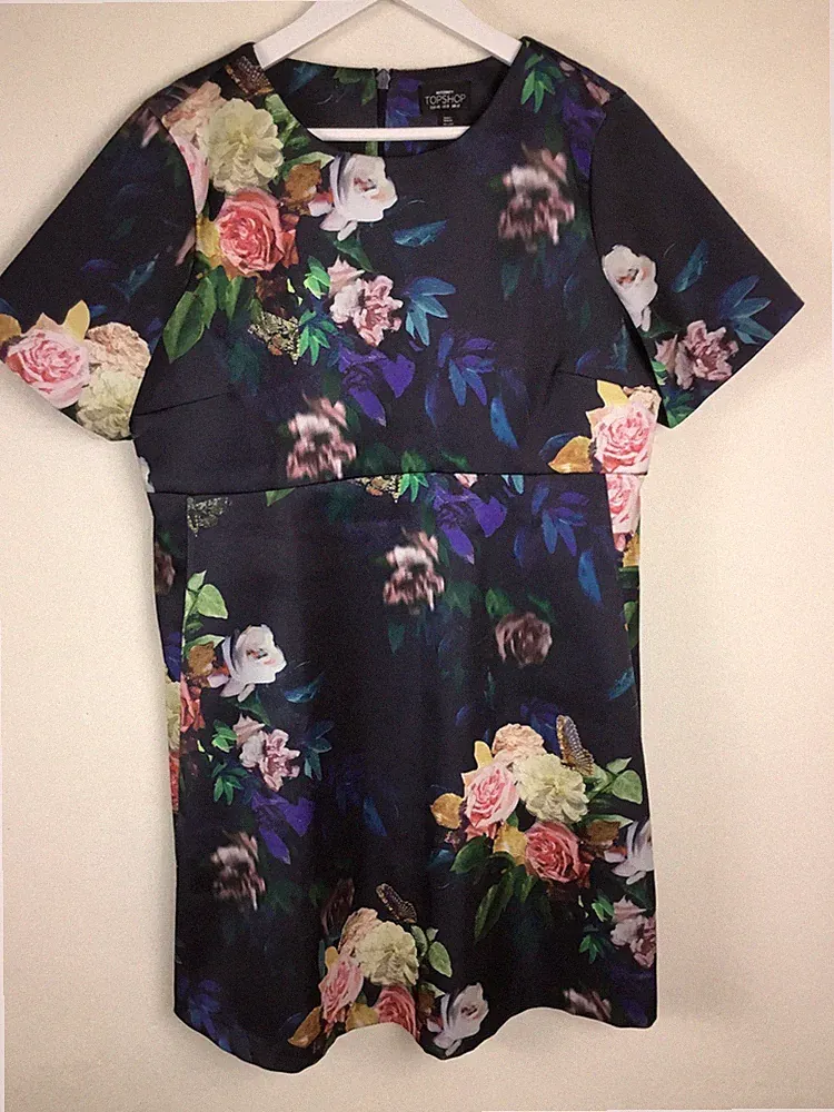 Top Shop;Rundhals Halbarm Blumendruck Umstandskleid Dunkelblau Rosa Lilla Gr.40