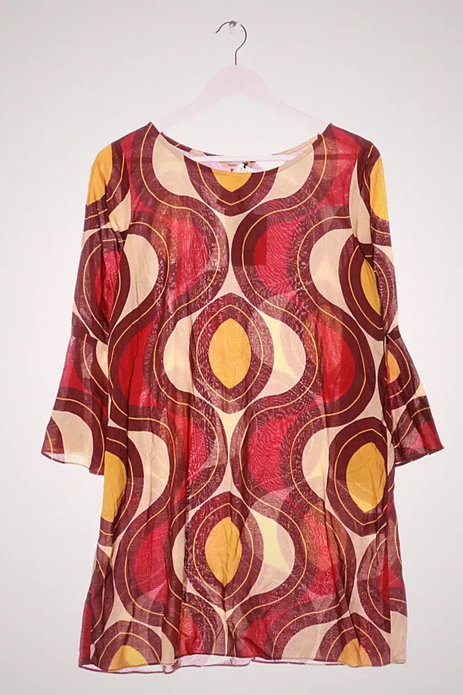 TOTEM A-Linien Kleid Damen Kleid Gr. DE 32 rot-wollweiß-blassgelb Casual-Look