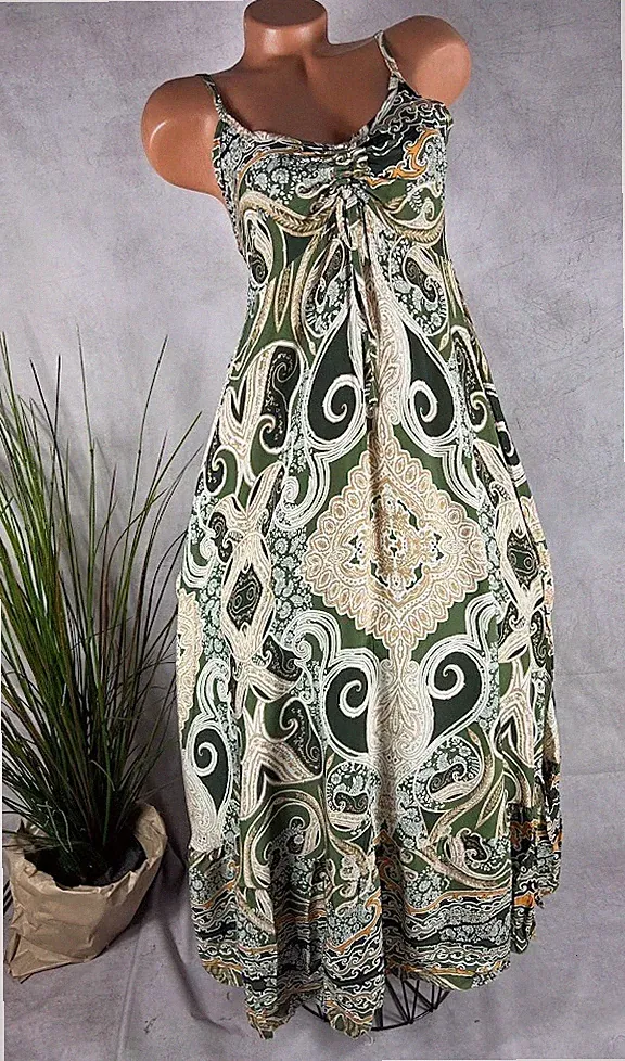 Träger TUNIKA langes KLEID Italy Bohemian GRÜNTON 36 38