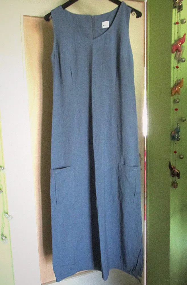 Trägerkleid Fabiani Leinenkleid Gr. 36 38 blau S M Maxikleid Etuikleid