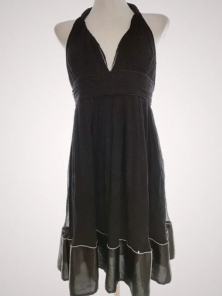 TRAFFIC PEOPLE Damen A-Linien-Kleid Gr. M Schwarz Seide 100% Ärmellos Midi