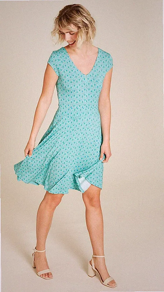 Tranquillo Kleid Türkis blau grün dress geometisch Viskose Ecovero S25E152