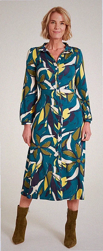 Tranquillo Kleid Viskose grün green gelb geometrisch Jersey W24E152
