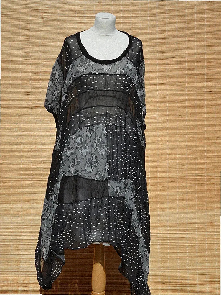 transparentes Tunika Kleid LISSMORE Seidenmix A-Linie Taschen curvy girls Gr. 3