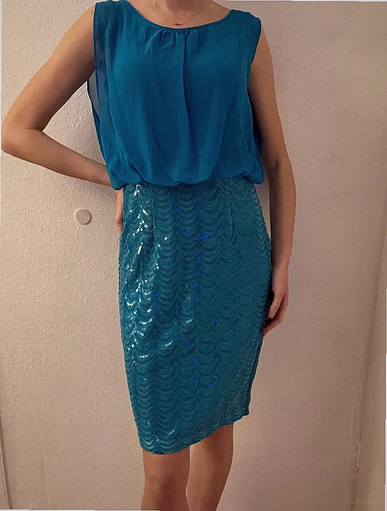 Traumschön*Abendkleid*Hochzeitgast*CALVIN KLEIN*Türkis*Paillette*Neu*US4/ XS/34.