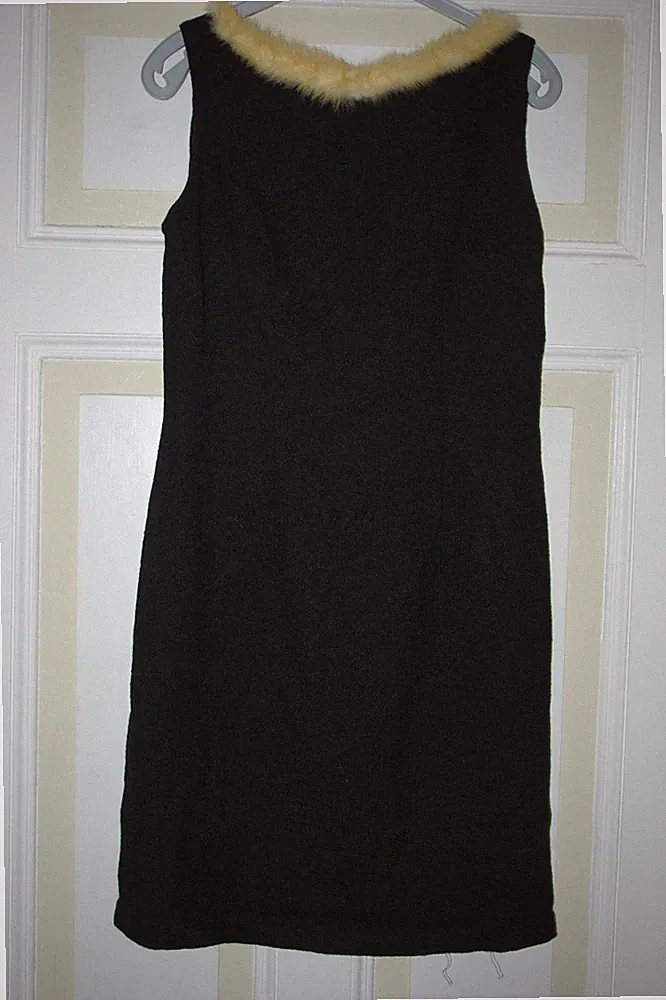 True Vintage Damen Etui Kleid Winter Schurwolle Pelz kragen Weiss Fuchs Polar M