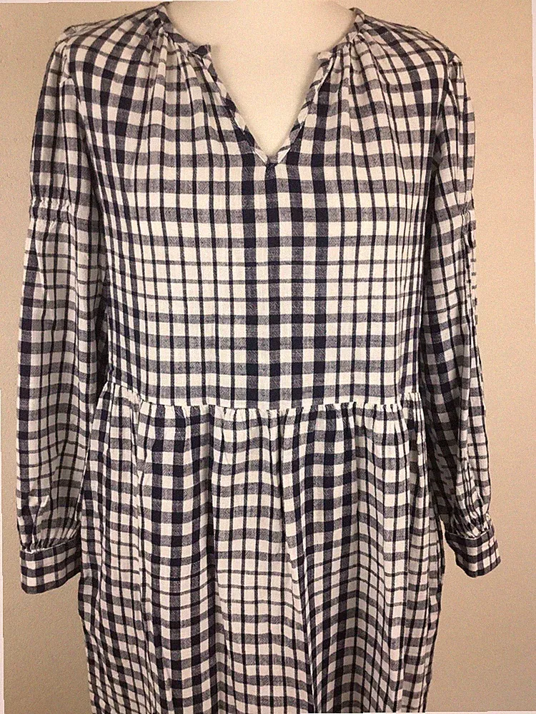 TU;100%Baumwolle V-Ausschnitt Langarm A-Linie Oversized Boho Still Kleid Gr 36
