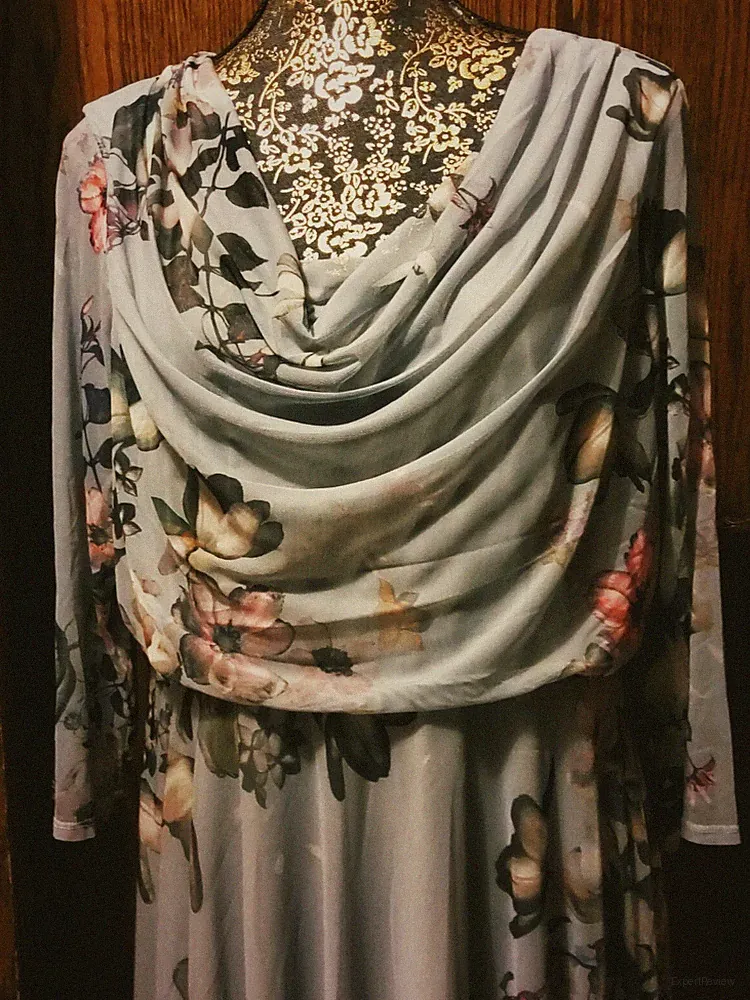 TÜLLKLEID JERSEY WASSERFALLKRAGEN GEBLÜMT EVENT PARTY FREIZEIT GR.42