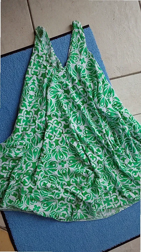 Tunika Kleid Made in Italy grün weiß Hängerchen fließend Viskose Maße s. Fotos