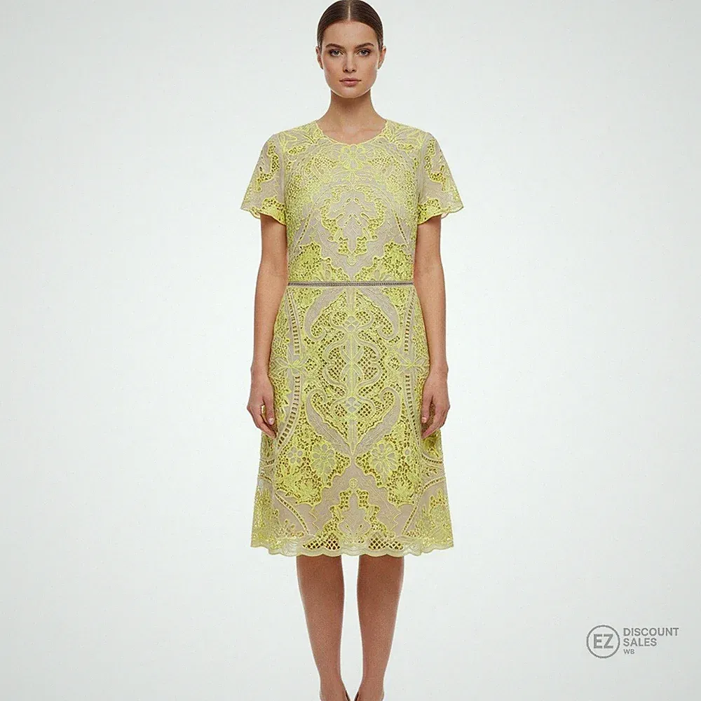 TWINSET MILANO Kleid gelb Spitze bestickt Neu mit Etikett IT40 UK8 Hochzeitsgast