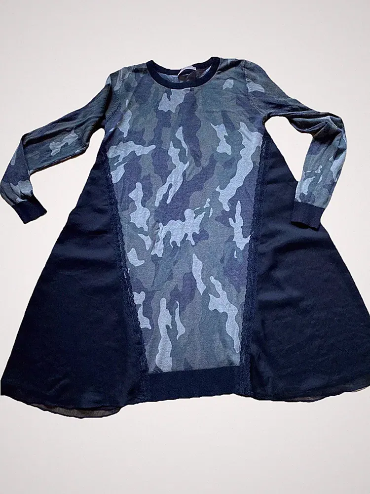 Twinset Milano S Kleid A-Linie Camouflage Strick Wolle Inlays An Der Seite #27