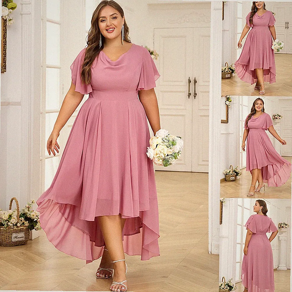 Übergröße Damen Chiffon Abendkleid Ballkleid Cocktailkleid High-Low Sommerkleid