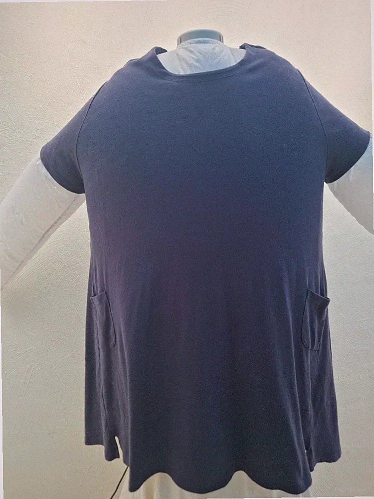 Ulla Popken A-Linien Kleid Gr. 62/64 Marineblau Baumwolle Taschen