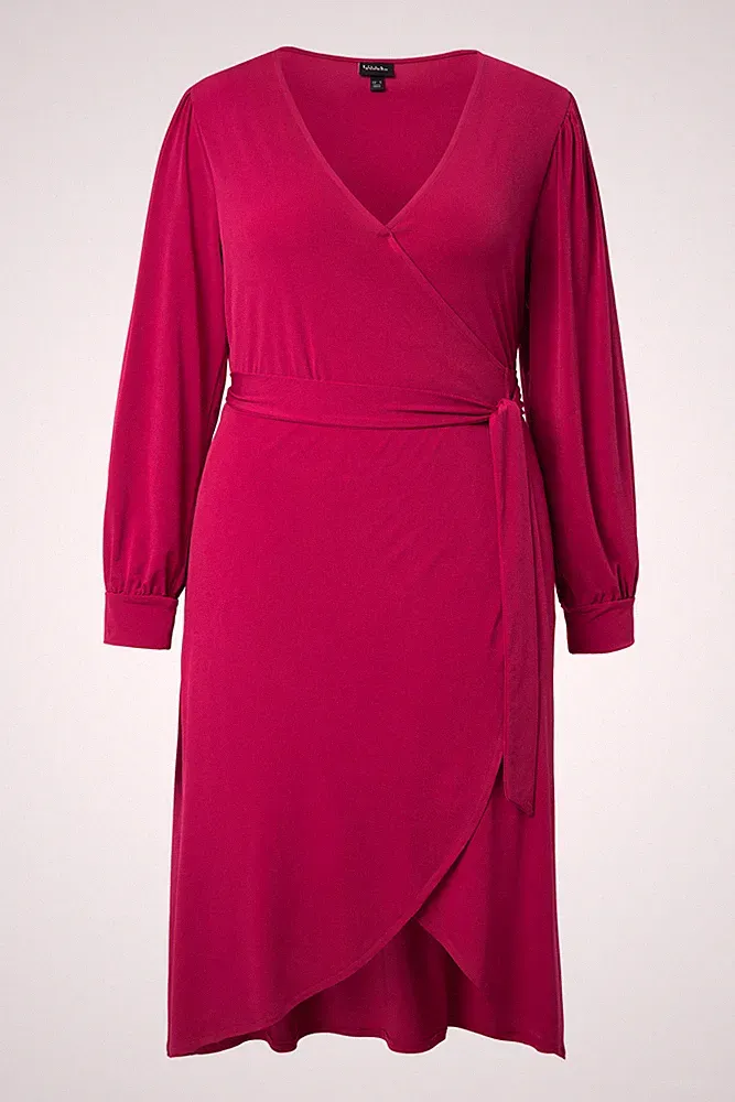 Ulla Popken Damen große Größen Midi Wickelkleid Bindegürtel V Ausschnitt