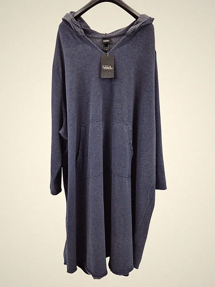 Ulla Popken Kleid Sweatkleid Gr. 62 / 64 Blau V-Ausschnitt langarm Winterkleid