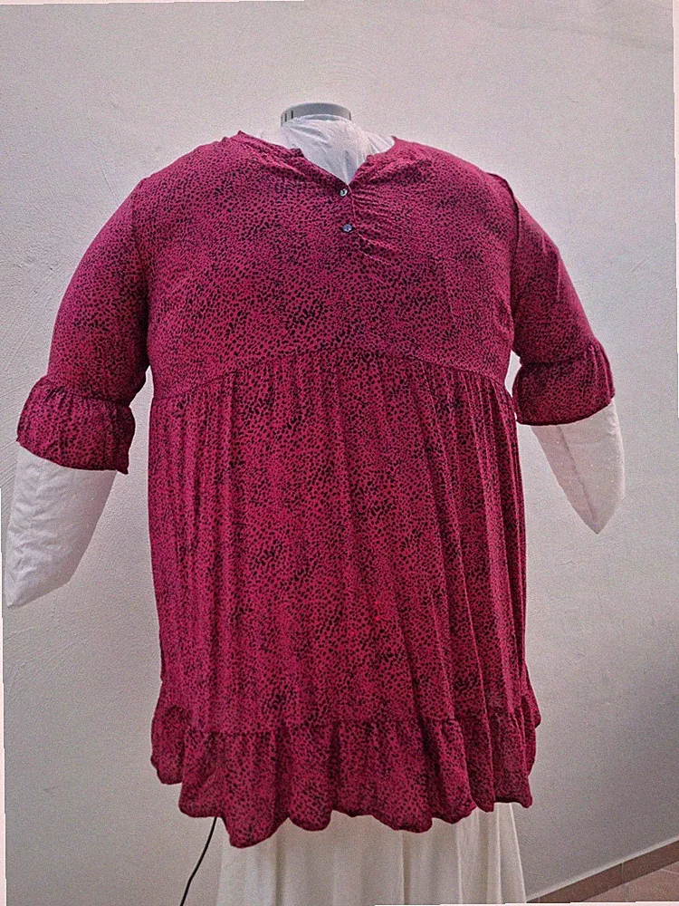 Ulla Popken Midikleid Gr. 62/64 | Rubinrot Punkte A-Linie | Top Z
