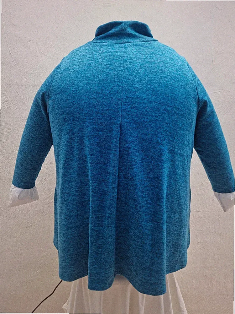 Ulla Popken Sweatkleid / Midikleid Gr. 62/64 Ozeanblau A-Linie Stehkragen