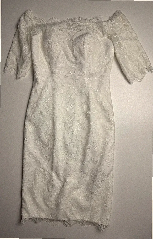 UNIQUE. Kleid, Größe 34=XS, Weiß, Spitze, Carmen Ausschnitt, Neuwertig