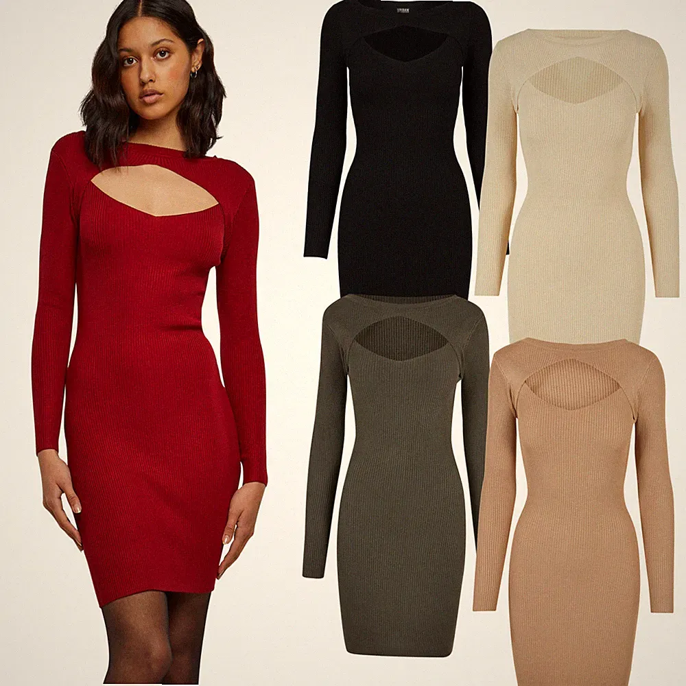 Urban Classics Ladies Cut Out Dress Kleid Rippkleid figurbetont Ausschnitt Damen