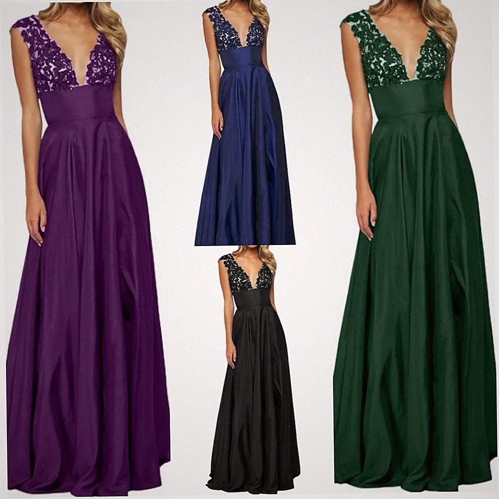 V-Ausschnitt Abendkleid Ballkleider Festlichkleider Hochzeitsgaeste A-Linie