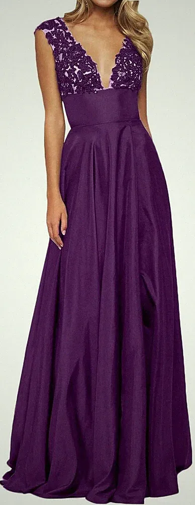 V-Ausschnitt Abendkleid Ballkleider Festlichkleider Hochzeitsgaeste A-Linie