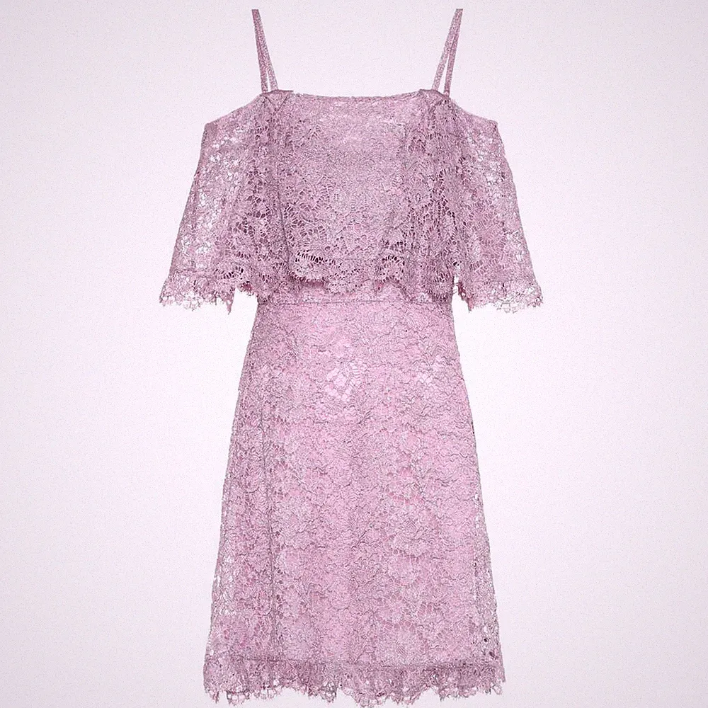 Valentino Cold-Shoulder Rüschen Lurex Spitze Flieder Rosa Italy Kleid IT38