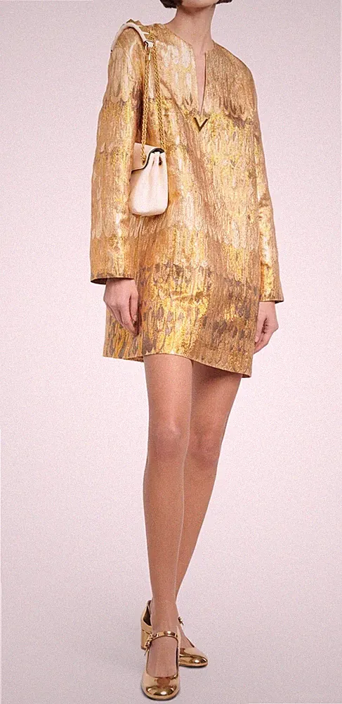 Valentino Garavani Golden Wings Brokat Jacquard Minikleid Gold Größe IT 36 XS