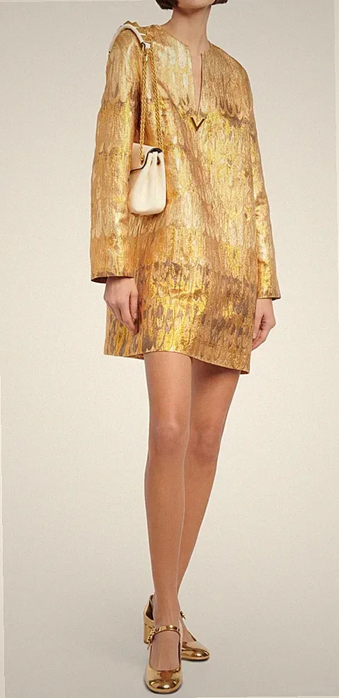 VALENTINO GARAVANI Golden Wings Brokat Jaquard Minikleid Gold Gr. IT 36 XS
