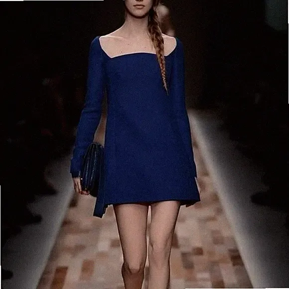 Valentino Runway FW2013 Royal Blue Shift A-Line Wool Designer Dress IT42