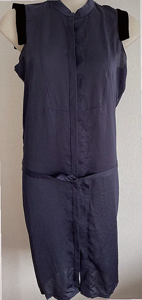 VANESSA BRUNO Hemdblusenkleid dunkelblau Samtpolster Gürtel Minimalgröße 10 M